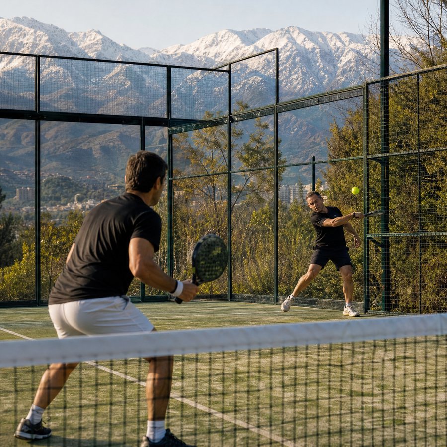 Partido de pádel en un club privado con la cordillera de fondo - Zanos